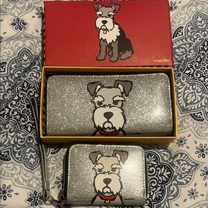 Silver Glitter Dog Wallet and Card Case Set